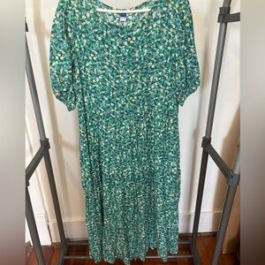 Floral Green Puff Sleeve Sundress